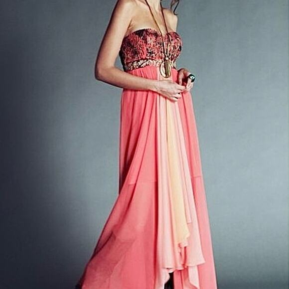 RARE Free People Limited Edition Nicole's Holiday Coral Sequin Silk Dress - Picture 1 of 11